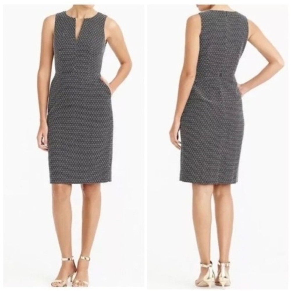 J.‎ Crew Black White Geometric Print Sleeveless Split Neck Pencil Dress Size 2